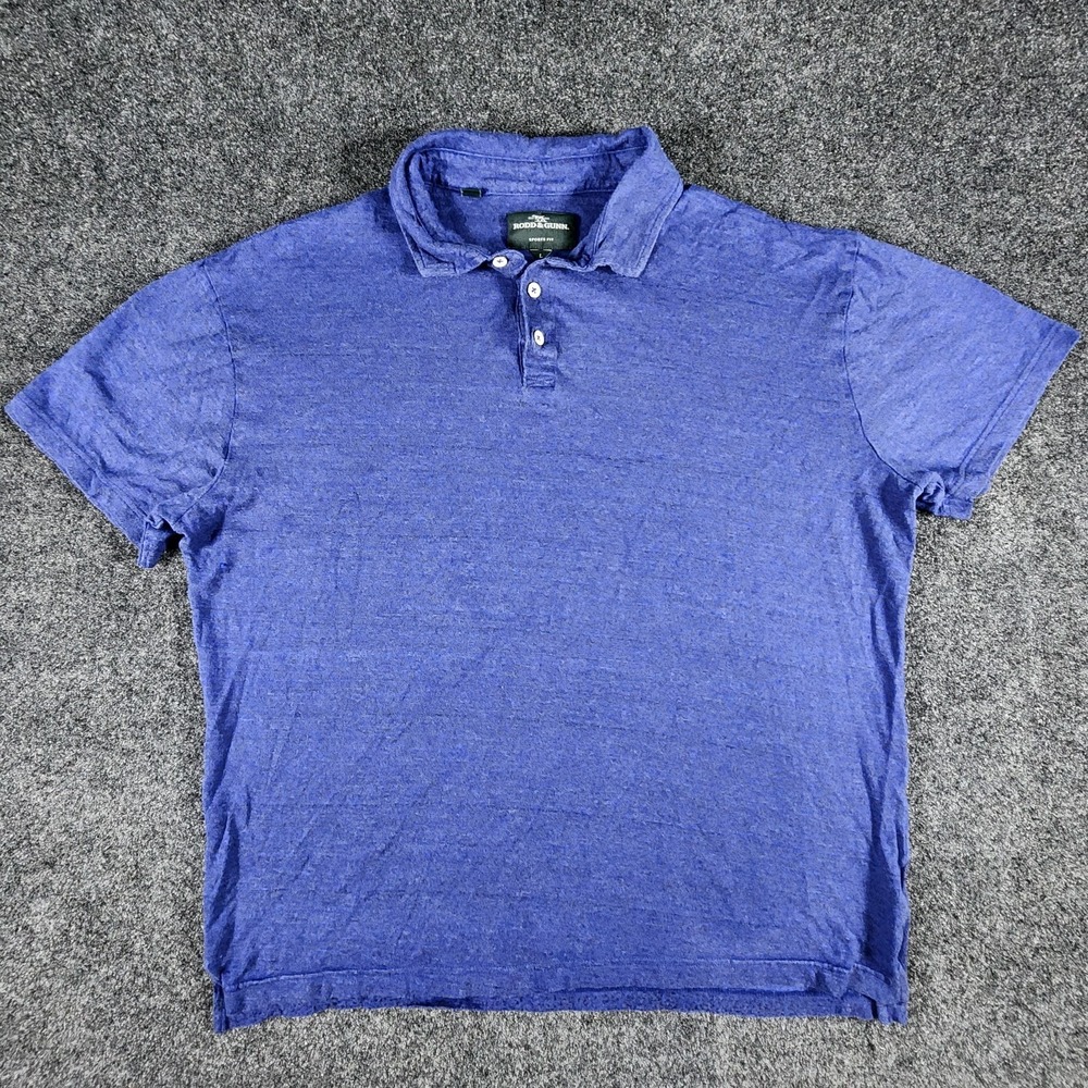 Rodd & Gunn Polo Shirt Mens L Blue Sports Fit Linen Nylon Blend Golf Performance